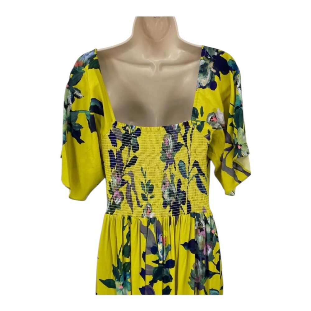 Soft Surroundings Yellow Floral Maxi Dress Medium Smocked Cotttagecore Flutter - Picture 5 of 8